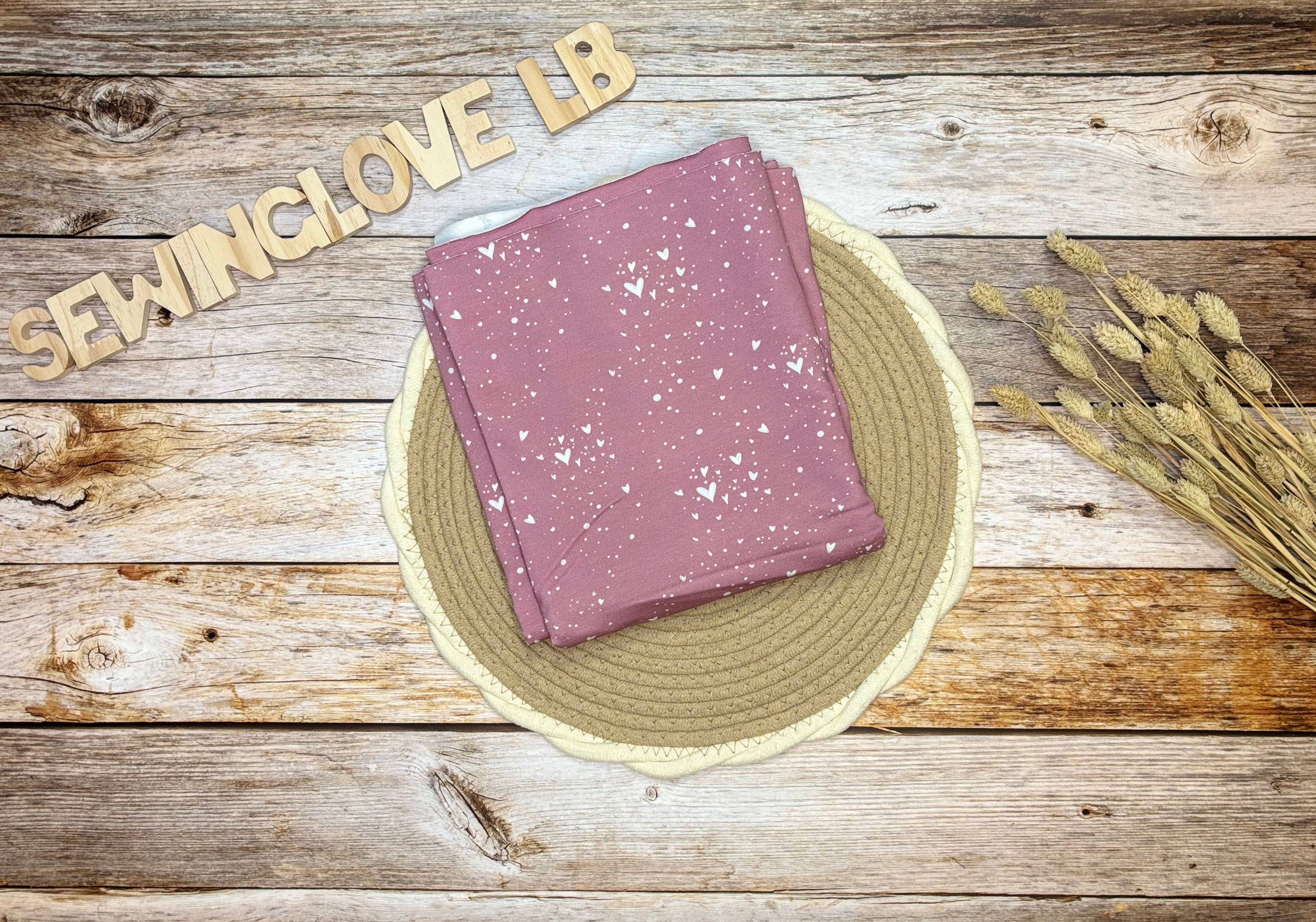 Heart Splashes Dusty Rose (French Terry, Bio)