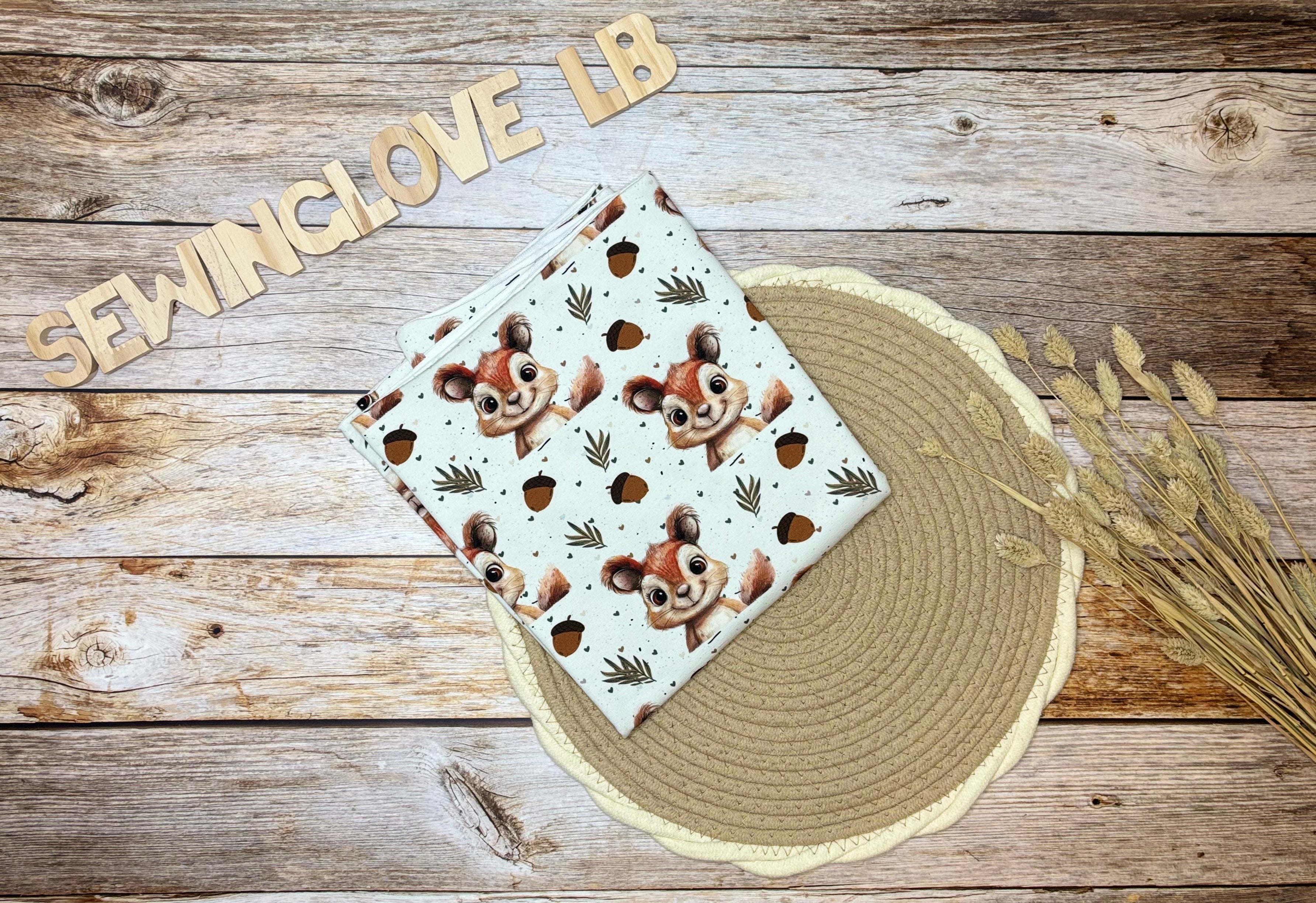 Kleines Eichhörnchen mit Eicheln (Bio) French Terry